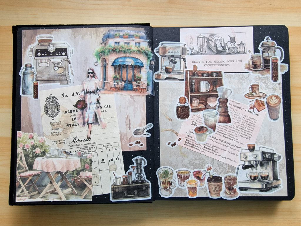 Art journal page with coffee theme